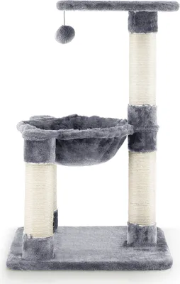 Image de COSTWAY Arbre à chat 64cm petit, arbre à chat avec hamac confortable & grande plateforme & boule de poils, arbre à chat, arbre à grimper, gris