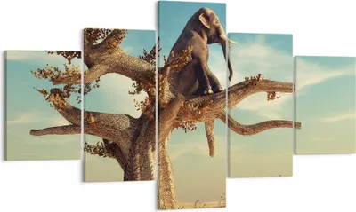 Produktbild von Bild auf Leinwand - Leinwandbild - 5 Teile - Sitzen Elefant Baum - 125x70cm - Wand Bild - Wanddeko - Wandbilder - Leinwanddruck - Bilder - Wanddekoration - Leinwand bilder - Wandbild - EA125x70-4345
