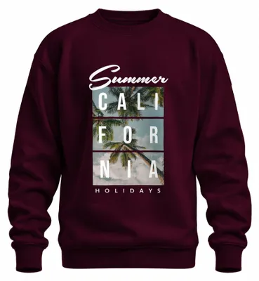 Immagine prodotto di Vacanze estive in California. Felpa con cappuccio, motivo palme, colore bordeaux, taglia XL