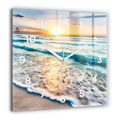 Produktbild von Wallfluent Große Wanduhr – Stilles Quarzuhrwerk - Uhr Dekoration Wohnzimmer Schlafzimmer Küche - Zifferblatt - weiße Zeiger - 60 cm - Strand, Meer und Sand