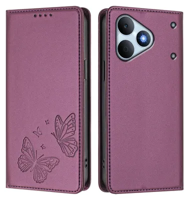 Image de Étui en cuir pour Realme Note 80, étui de protection type portefeuille en cuir gaufré motif papillon avec support, violet