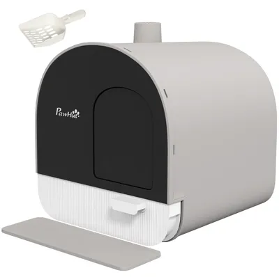 Produktbild von PawHut Katzentoilette Katzenklo mit Haube und Deckel Katzenstreu Matte Grau