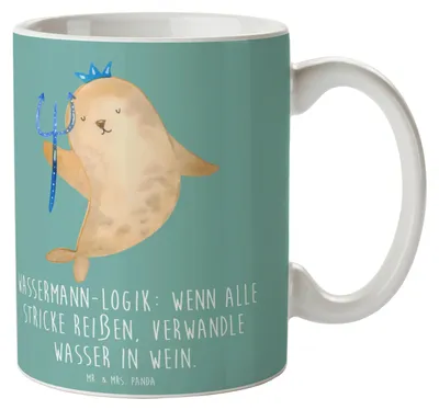 Produktbild von Mr. & Mrs. Panda Tasse Wassermann Logik - Meeresbrise - Geschenk, Tierkreiszeichen, Geschenke Astrologie, Sternzeichen, Trinkbecher, Bedruckte, Unkonventionalität, Becher