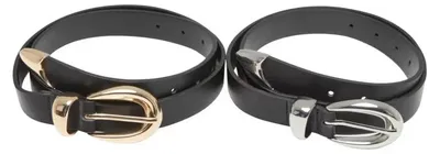Image de Ceinture Urban Classics en cuir synthétique à boucles larges - 2-Pack noir/or+noir/argent - L/XL