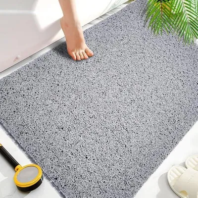 Image de Tapis de douche antidérapant, 70x100 cm, PVC, motif loofah, gris, pour un confort de massage, à séchage rapide