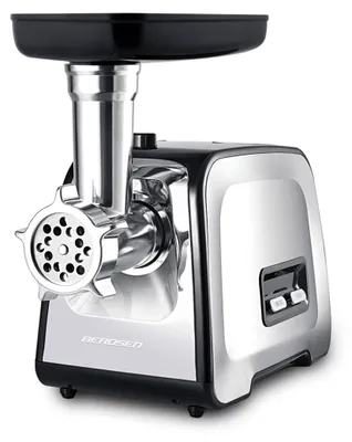 Fleischwolf elektrisch 1200 W, Edelstahl, 3 Scheiben, Wurstfüller, silber