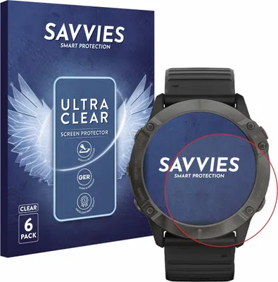 Produktbild von 6x Für Garmin Fenix 6X Pro Solar Schutzfolie Savvies Displayschutz Display Schutz Folie Klar Transparent
