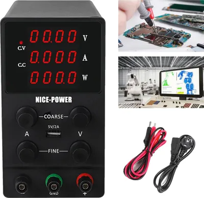 Obrázek produktu pro Nastavitelný napájecí zdroj, výstup 0-30 V, proud 0-10 A, USB připojení pro nabíjení, EU