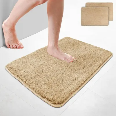 Produktbild von VOUNOT® 2er-Set Badematte Rutschfeste Mikrofaser Badezimmerteppich 50x80cm Beige