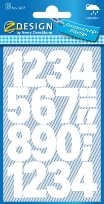 Zdjęcie produktu dla Avery Zweckform® 3787 3787 Etykiety numeryczne - 0-9, 25 mm, białe, samoprzylepne, odporne na warunki atmosferyczne, 28 etykiet