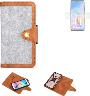 Produktbild von K-S-Trade Handyhülle kompatibel mit Xiaomi Redmi 11 Prime Schutzhülle Filz-Hülle Kunst-Leder hellgrau braun (1x)