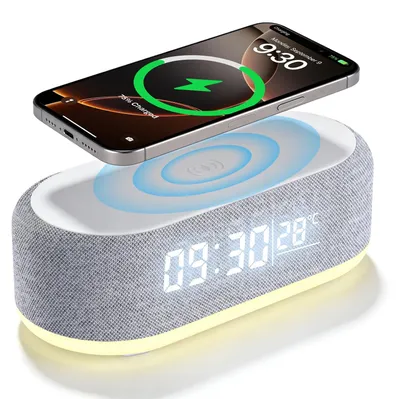 Digitalwecker mit kabelloser Ladestation, 15 W, weiß