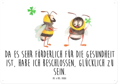 Produktbild von Mr. & Mrs. Panda Wandbild Hummeln Kleeblatt DIN A4 - Weiß - Geschenk, Spruch Fröhlich, Hummel, tafel, Biene Deko, glücklich sein, Türschild, Magnetschild, Lustige Sprüche