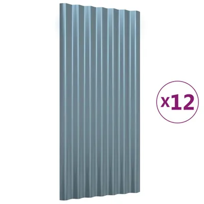 Produktbild von vidaXL Dachpaneele 12 Stk. Verzinkter Stahl Grau 80x36 cm