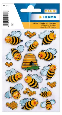 Produktbild von HERMA 3227 Aufkleber Bienen klein groß, 18 Stück, 3D Tiere Sticker mit Bienenwaben Bienenstock Motiv, Kinder Etiketten für Fotoalbum Tagebuch Poesiealbum Scrapbooking Geburtstag Deko DIY Basteln