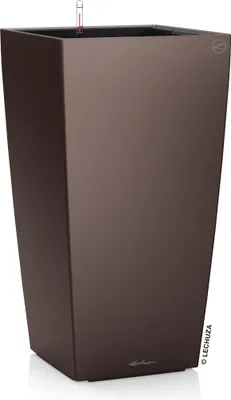 Image de LECHUZA-Vase à plantes CUBICO Premium 22 Espresso Metallic | Vase à plantes avec système d'arrosage | Surface métallique | 22 x 22 x 41 cm | 18477