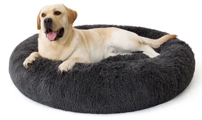 Image de Lit pour chien, forme ronde, lavable, doux, gris, 120 cm