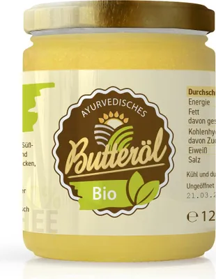 Produktbild von LaFiNa Ghee Butteröl 120g | Ayurveda Gold Weidemilch | Hocherhitzbar bis 250°C laktosefrei | Probiergröße Butterschmalz