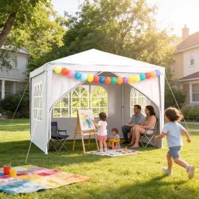 Produktbild von YZNAHRE Pavillon 3x3m Polyester Partyzelt mit Seitenteilen und Fenstern Gartenpavillon UV Schutz Wasserdicht Windschutz Gartenzelt Zelt Outdoor, Weiß