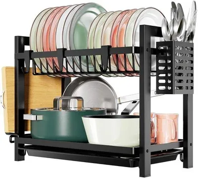 Produktbild von Abtropfgestell Schwarz - Küchenregal für Geschirr - Küchenorganisation - Edelstahl - 435 x 245 cm - Schwarz