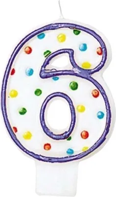 Produktbild von Zahl 6 Tortenkerze bunte Punkte lila 7,6cm