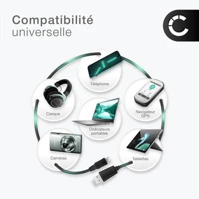 Image de CELLONIC Câble USB Mini USB 2.0 1A transfert données pour appareil Olympus C-50 C-60 C-310 C-350 C-360 C-470 C-5000 C-5050 C-5060 C-720 cable charge et data 1m PVC noir, cordon caméra