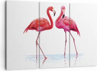 Produktbild von Bild auf Leinwand - Leinwandbild - 3 Teile - Flamingos Rosa Paar - 105x70cm - Wand Bild - Wanddeko - Wandbilder - Leinwanddruck - Bilder - Wanddekoration - Leinwand bilder - Wandbild - CE105x70-4243