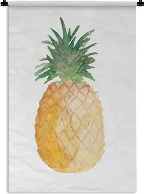 Produktbild von MuchoWow® Wandteppich Wandbehang Ananas - Aquarell - Weiß 90x135 cm Tapisserie Dekoration Wandtuch - Baumwolle - Wandskulptur
