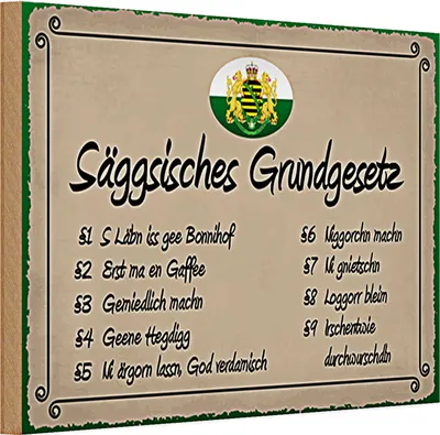 Produktbild von Holzschild Spruch 30x20cm säggsisches Grundgesetz lustig
