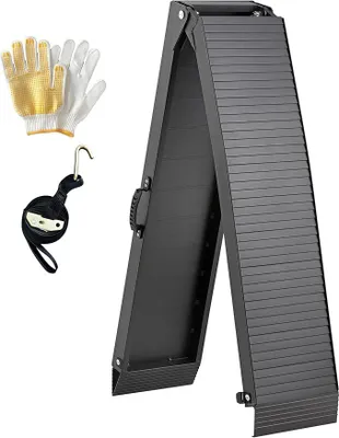 Image de Rampes de chargement pliables en aluminium, capacité de 340 kg, idéales pour voitures, remorques, motos et vélos. Dimensions : 203 x 28 x 4,5 cm. Rampes de chargement stables pour véhicules