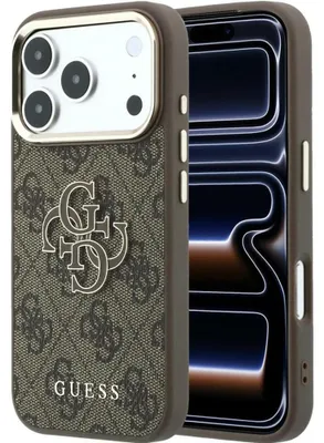Image de Coque de protection Guess 4G avec grand logo en résine pour iPhone 18 Pro / 17 Pro, couleur marron