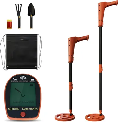 Image de Détecteur de métaux ACXIN pour enfants à partir de 5 ans, Détecteur de métaux pour enfants de haute précision avec écran LCD, bobine de recherche étanche, réglable en hauteur, léger et portable, pelle & râteau inclus, Orange