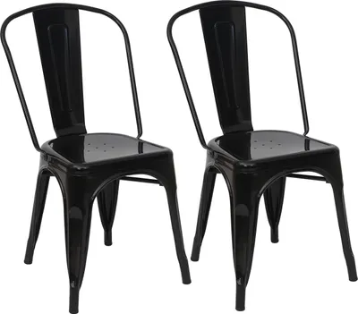 Produktbild von 2er-Set Stuhl HWC-A73, Bistrostuhl Stapelstuhl, Metall Industriedesign stapelbar  schwarz