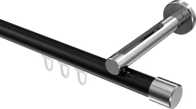 Produktbild von Interdeco Innenlaufstange / Gardinenstange mit Innenlauf Schwarz / Chrom, Typ Siteno Santo (Kappe), 20 mm Ø 1-läufig, 240 cm
