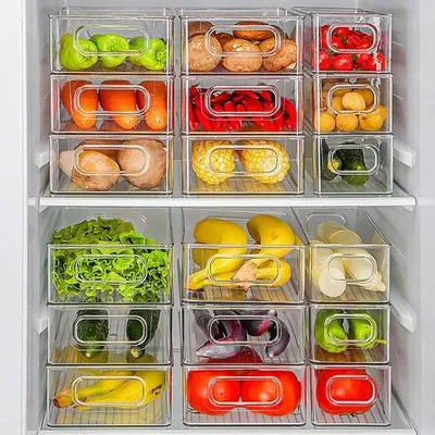 Produktbild von Famanu Kühlschrank-Organizer Set – 6 stapelbare Aufbewahrungsboxen – Transparent & BPA-frei