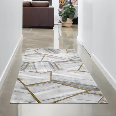 Image de Tapis moderne tapis de salon motifs géométriques gris or Taille - 60x110 cm