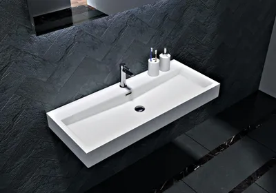 Produktbild von Wandwaschbecken Aufsatzwaschbecken BS6002 - Gussmarmor - Weiß - Eckig, Auswahl Waschbecken:100cm - mit Armaturloch