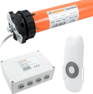 Produktbild von 3T Markisenmotor 30Nm inkl. AFE AP-Funk-Empfänger + HSE1 Handsender + Adaptersatz Typ: 3T45-30 / 78mm rund