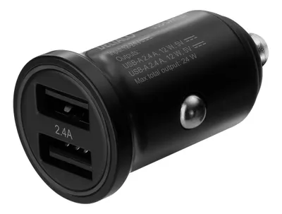Image de DELTACO Chargeur USB 12/24 V pour voiture avec deux prises USB-A, 24 W noir