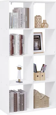 Produktbild von WOLTU Bücherregal mit 4 Ebenen, 8 Fächern, Standregal, aus Holzwerkstoff, Weiß