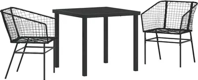 Produktbild von vidaXL Garten Essgruppe 3 pcs Schwarz Poly-Rattan