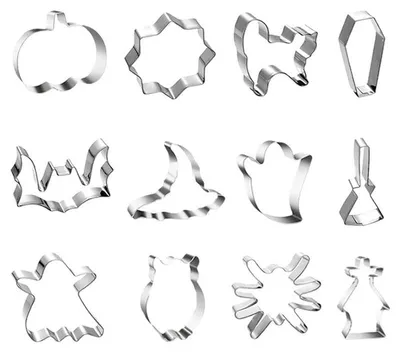 Produktbild von Halloween Ausstecher Set 12-teilig Edelstahl Keksausstecher Kürbis Geist Fledermaus Sarg Backformen Set