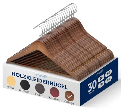 Obrázok produktu pre SereneLife, vešiaky na oblečenie, drevené, 30 kusov. Drevené vešiaky, vešiaky na oblečenie