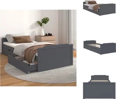 Obrázek produktu pro vidaXL Postel z masivu se zásuvkami tmavě šedá borovice 90x200 cm - Postele a rámy postelí