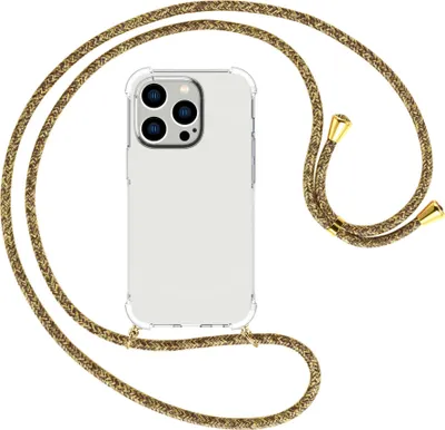 Produktbild von Handykette Backcover-Schutzhülle mit Band (Metall goldfarben) für Apple iPhone 15 Pro - braun+beige