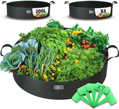 Produktbild von VOUNOT® 3er Hochbeet Pflanzsack 200L, Pflanztasche mit Pflanzenschilder