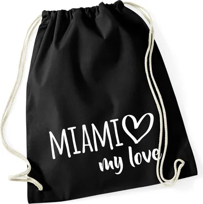 Produktbild von Huuraa Turnbeutel Miami my love 12 Liter Black Baumwolle Rucksack Geschenkidee