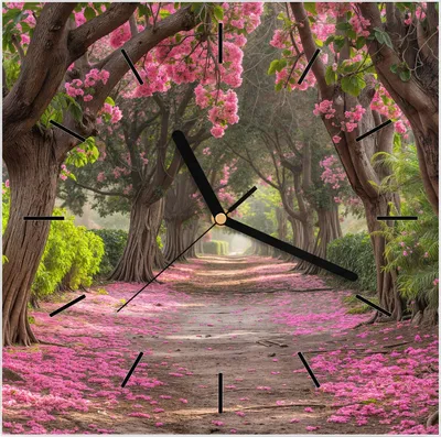 Produktbild von Wanduhr aus Glas mit Motiv Blütenallee- 30 x 30 cm - inkl. Aufhängesystem