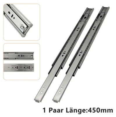 Image de 5 paires de rails de tiroir à extension complète, rails télescopiques robustes avec mécanisme d'enroulement automatique, système de fermeture douce, capacité de charge de 45 kg, pour cuisine, salle de bain, bureau, longueur 450 mm