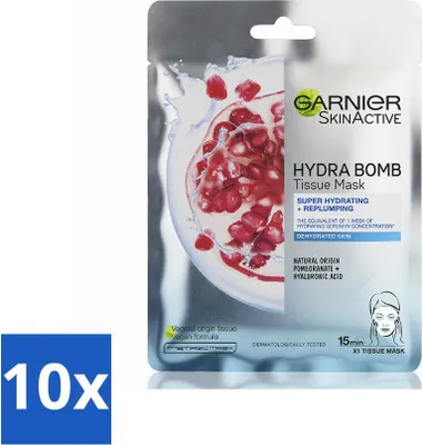Image de Garnier - SkinActive - Hydra Bomb Sheet Mask - Grenade - Masque visage - 1 nettoyant visage - Pack avantage - 10 pièces